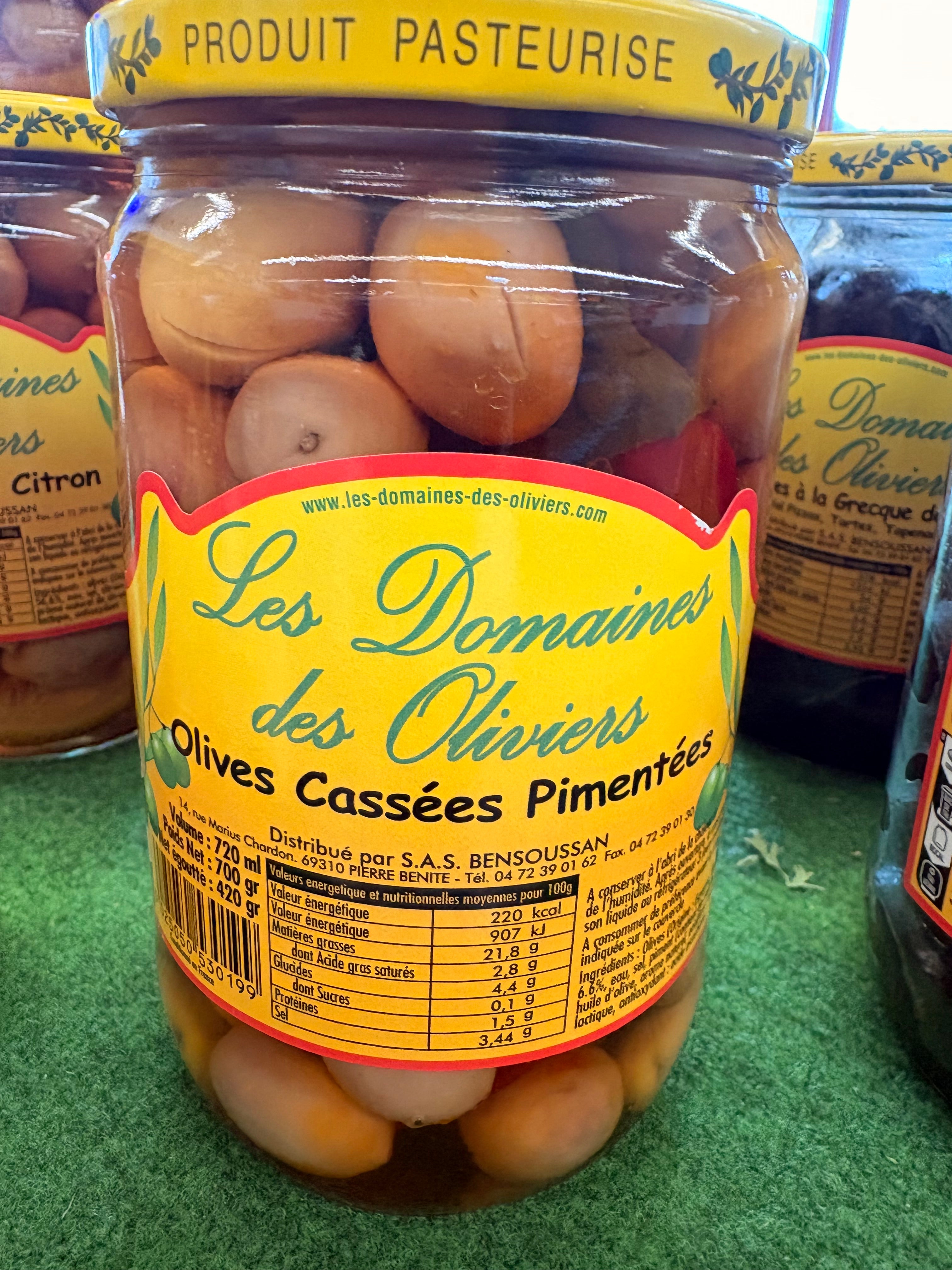 Olives cassées pimentées pot de 420 grs net