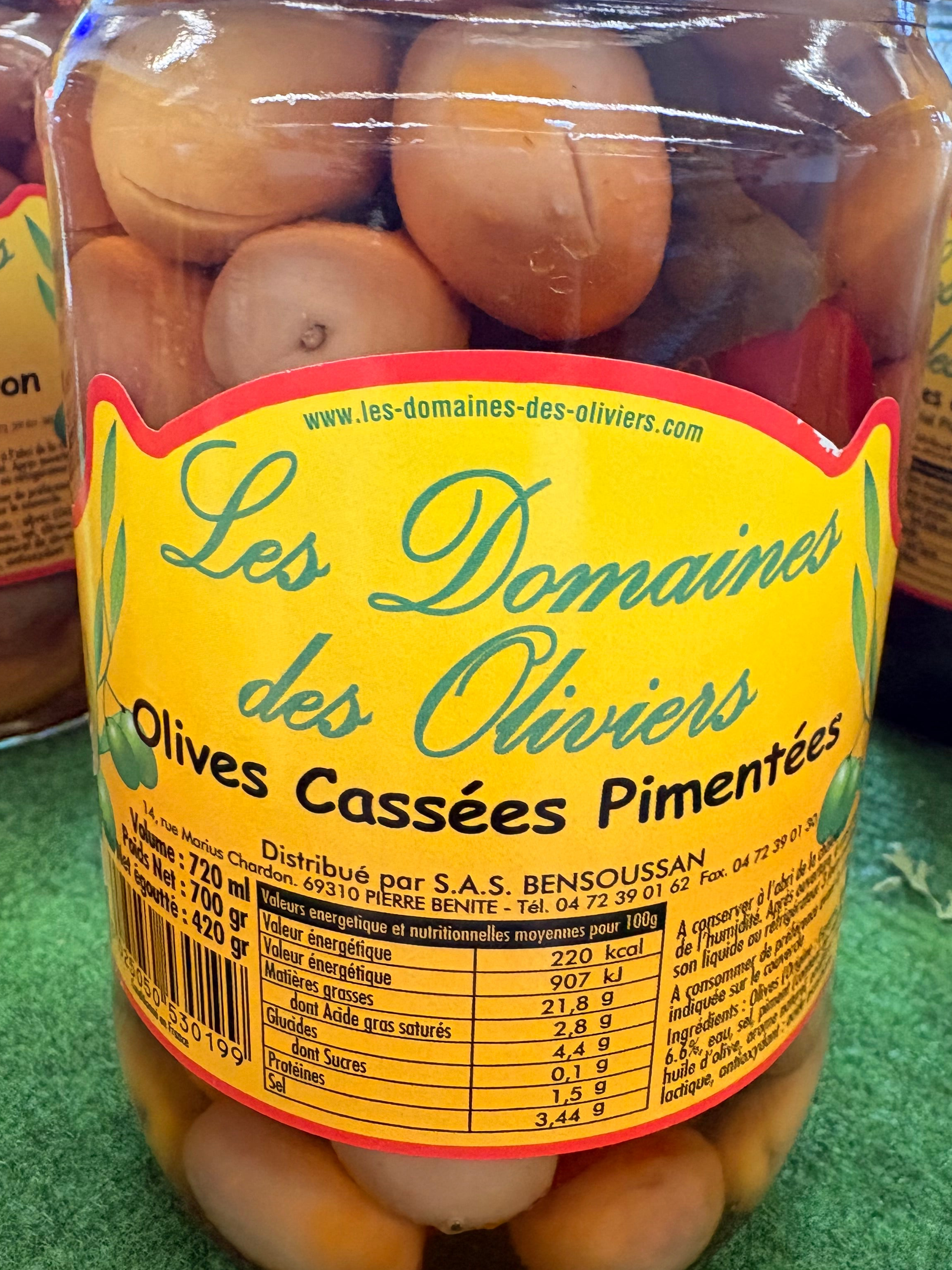 Olives cassées pimentées pot de 420 grs net