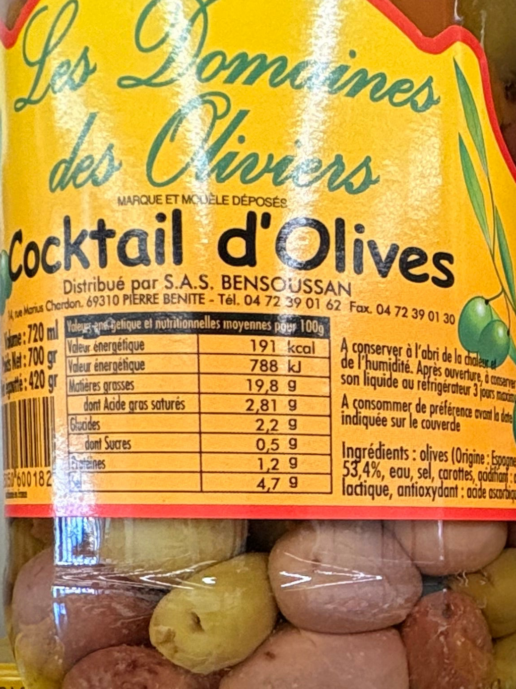 Cocktail d’olives pot 420 grs net