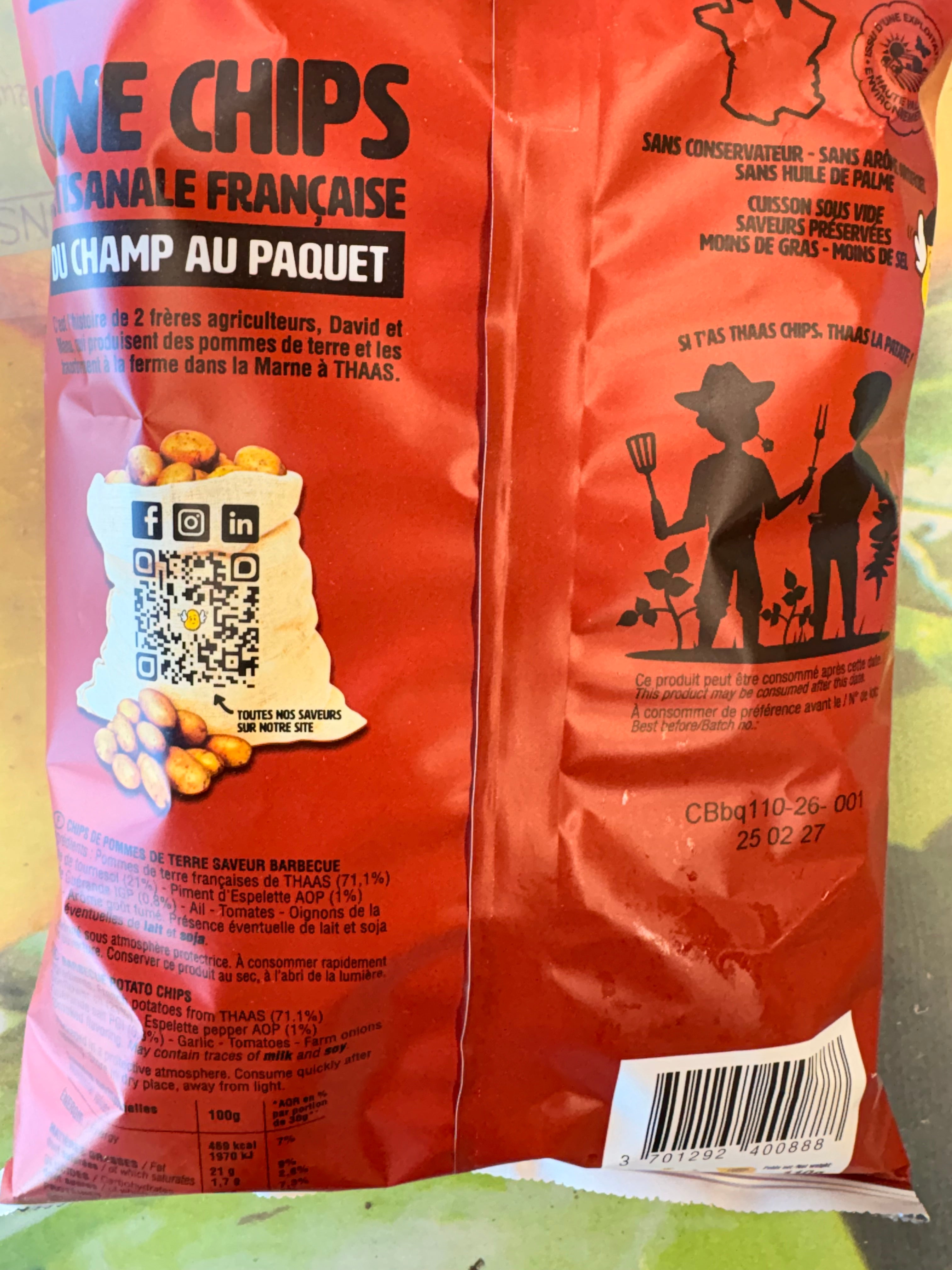 Chips françaises saveur barbecue paquet de 110grs