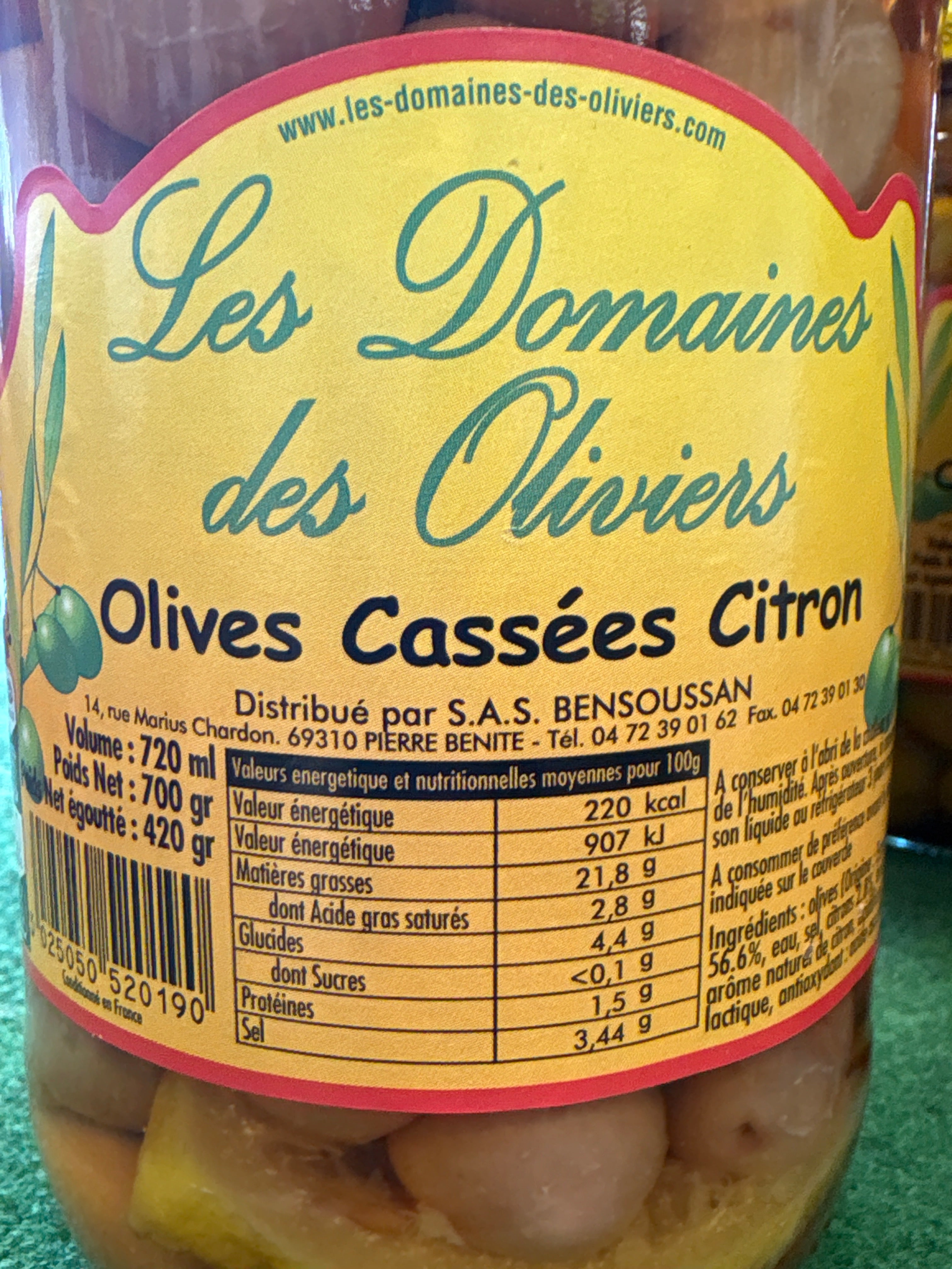 Olives cassées citrons pot 420grs net