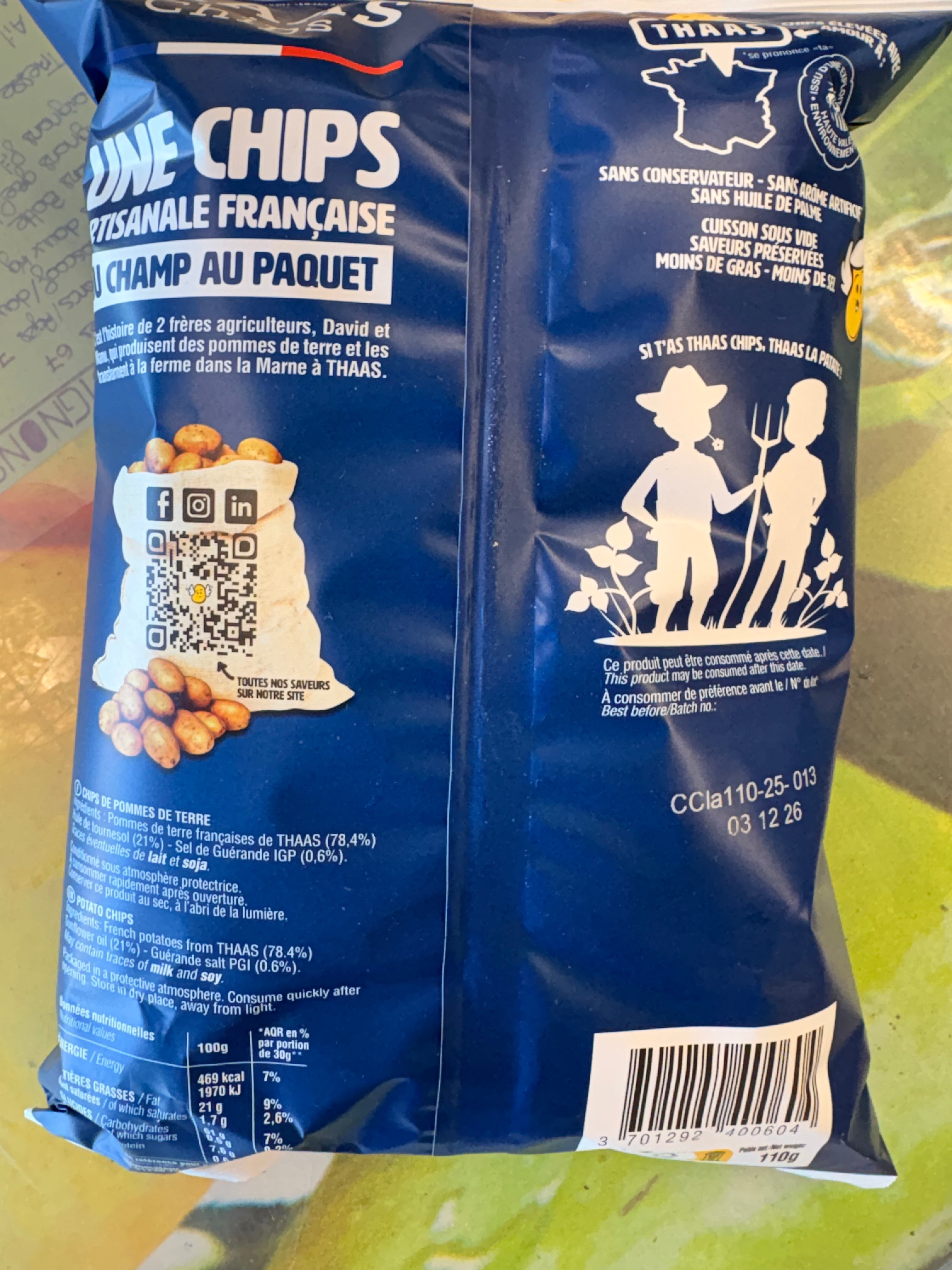 Chips françaises nature paquet 110grs