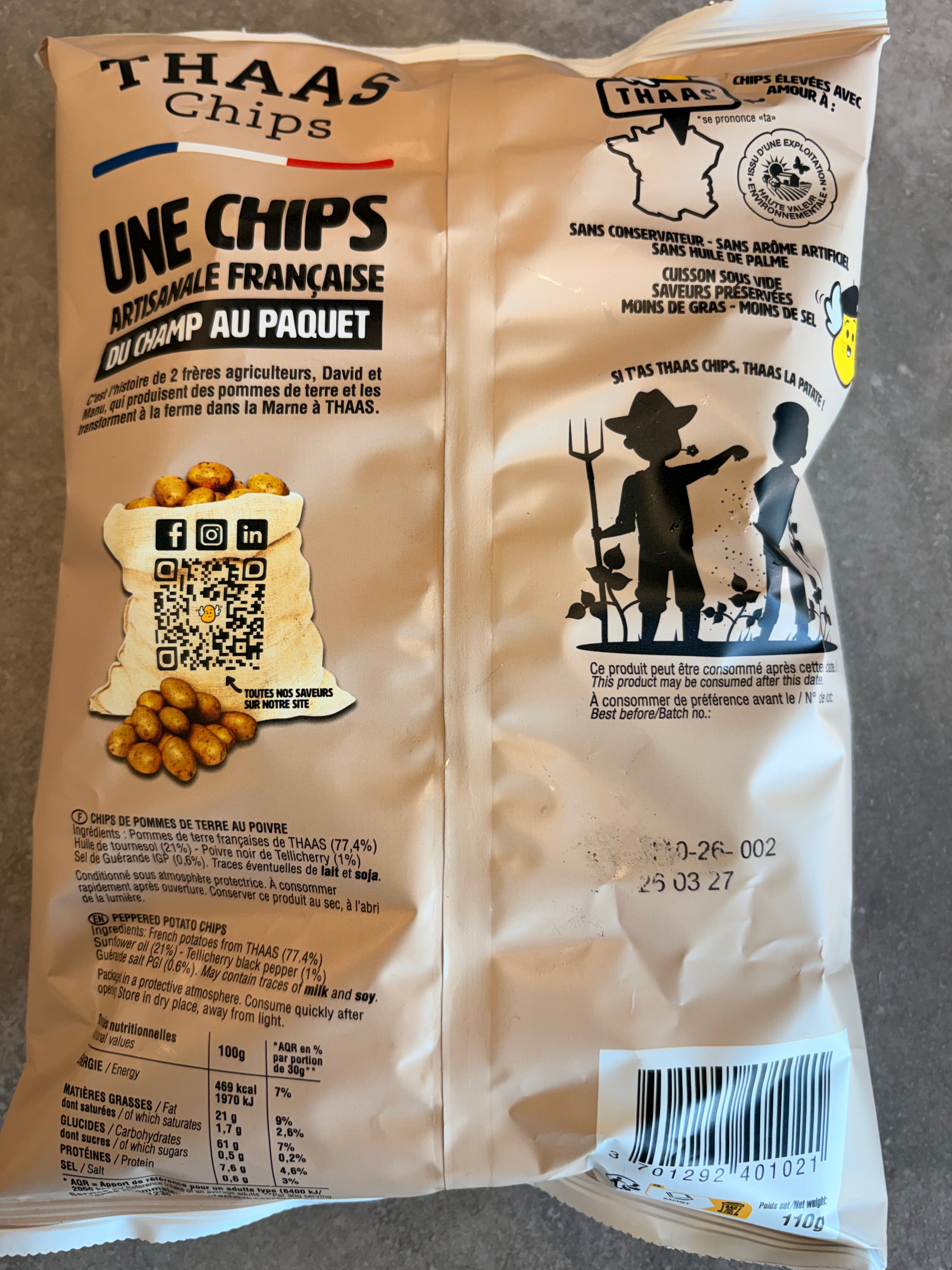 Chips au poivre noir de tellicherry